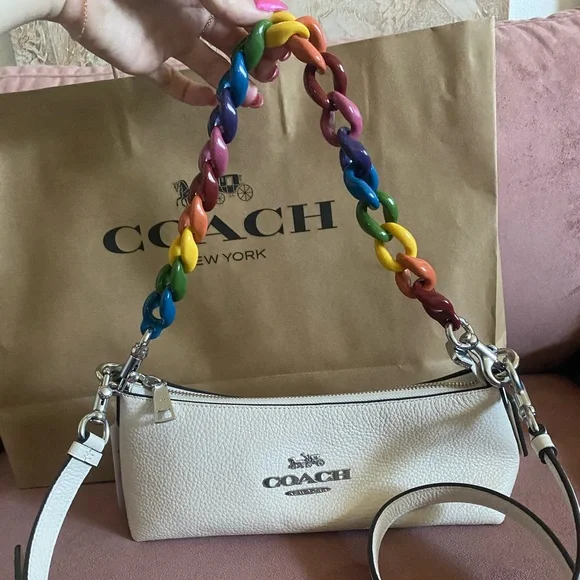 COACH Charlotte Shoulder Bag - White Rainbow Resin Chain - Picture 1 of 5